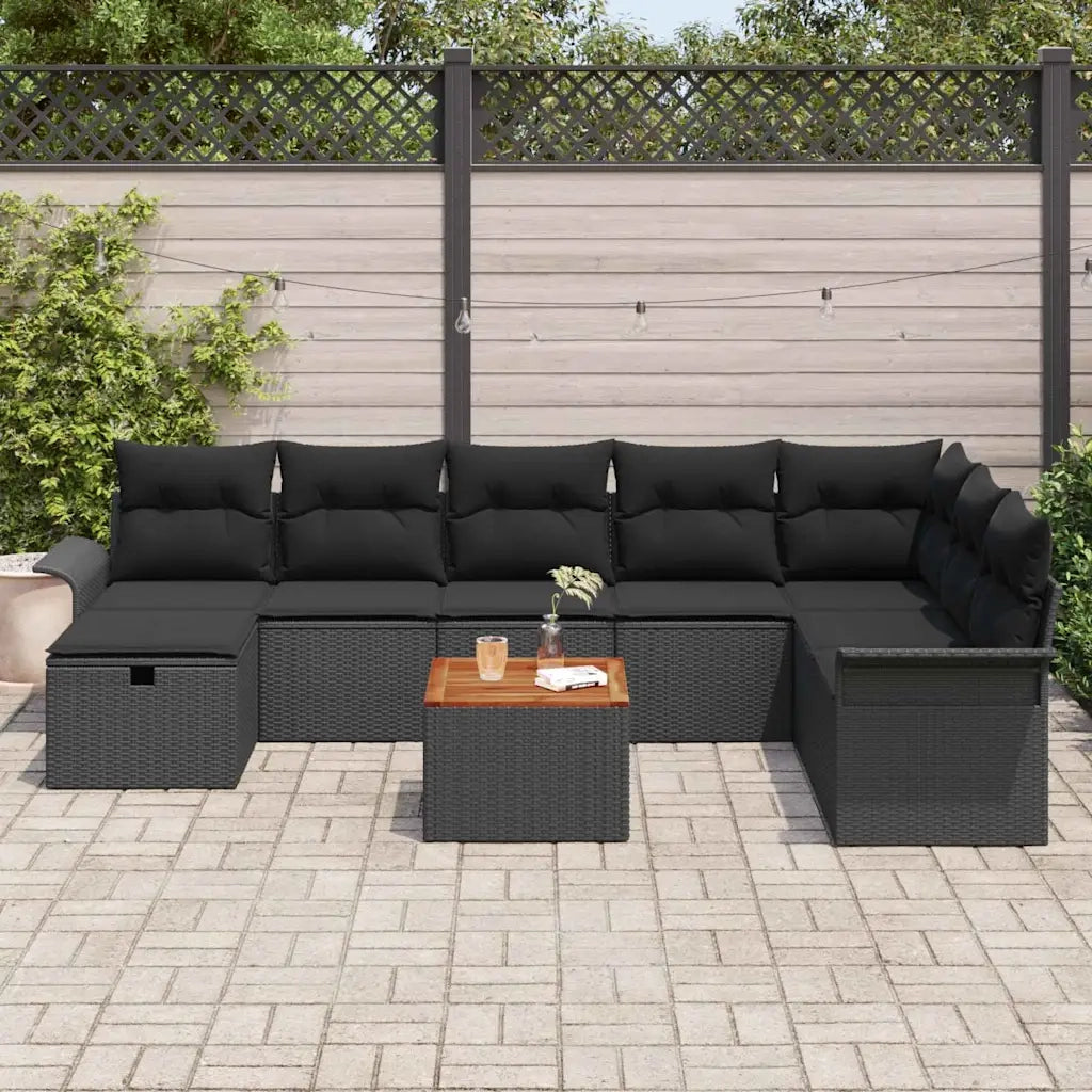 Set Divano da Giardino con cuscino 9 pcs Nero polyrattan 3359471