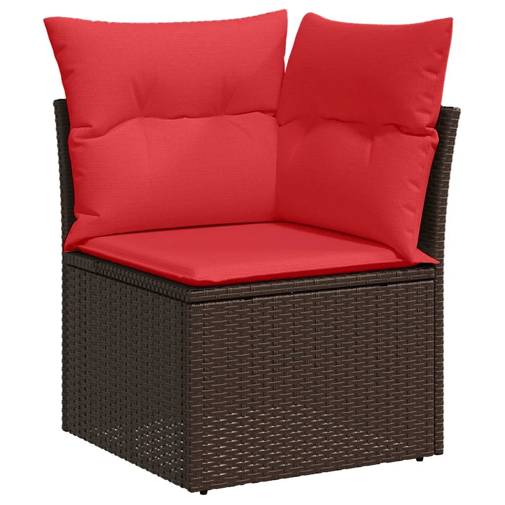 Set Divano da Giardino 9 pcs Marrone e Rosso polyrattan 3348850