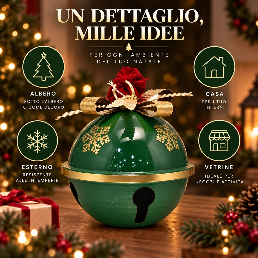 Campana in Metallo 27 cm Verde Decorazione di Natale Natalizio Esterno Interno