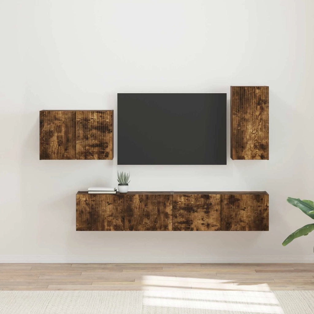 Set di Mobiletto da TV a Parete 4 pcs Rovere fumé 3408939