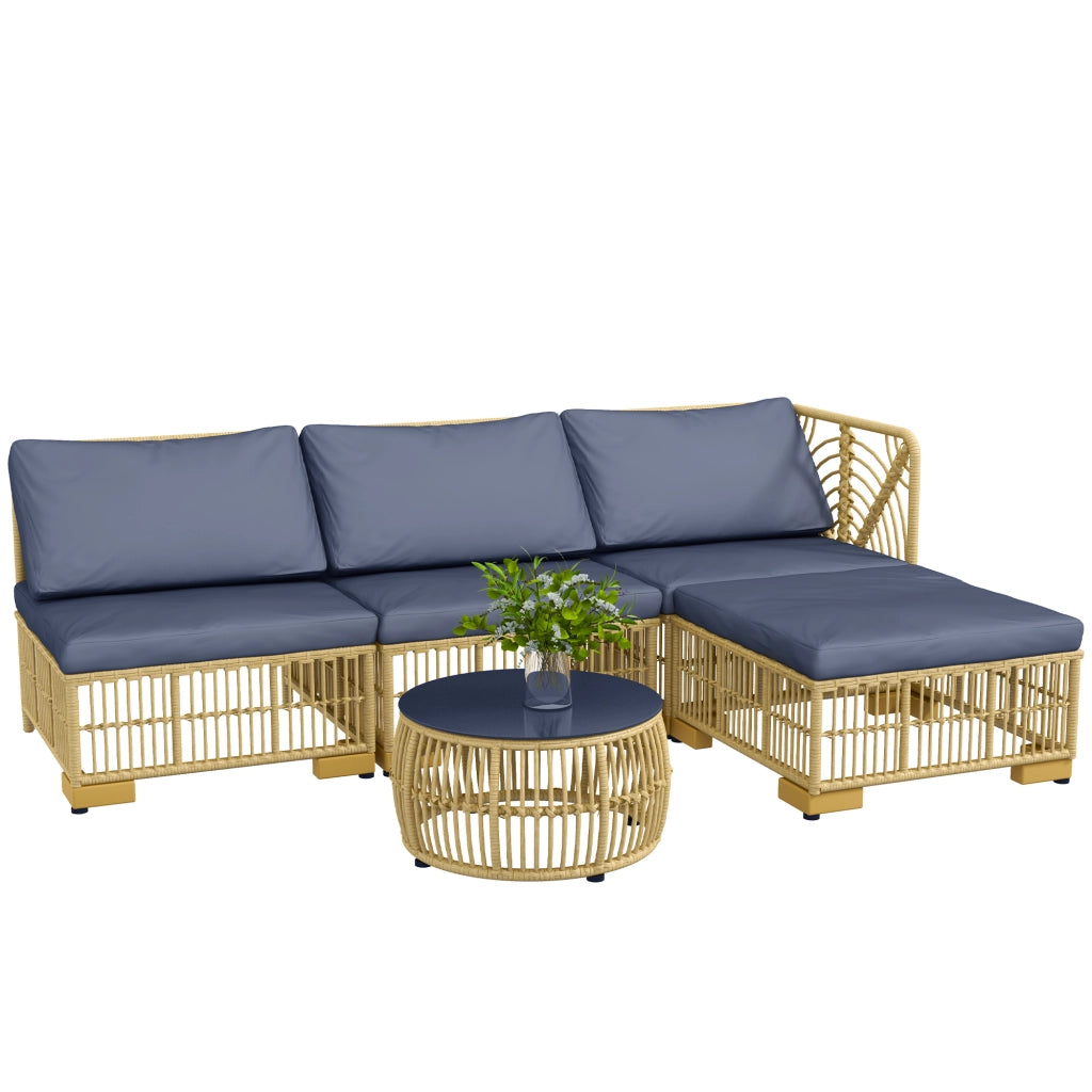EasyComfort Set Salotto in Rattan da Giardino con Divano Modulabile, Cuscini e Tavolino da Caffè, Grigio