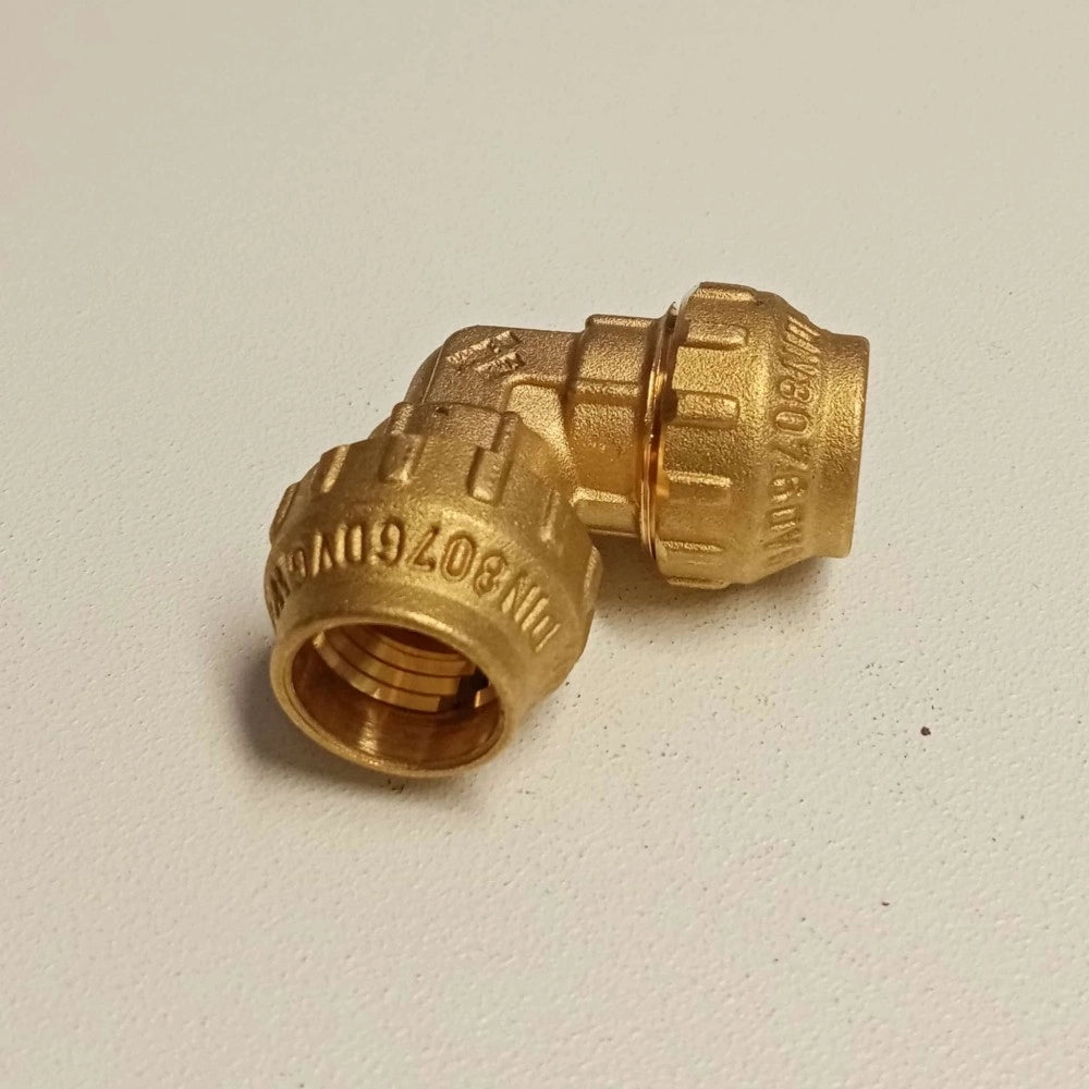 Raccordo 25x25 gomito di giunzione in ottone con tenuta o-ring ed ogiva in ottone