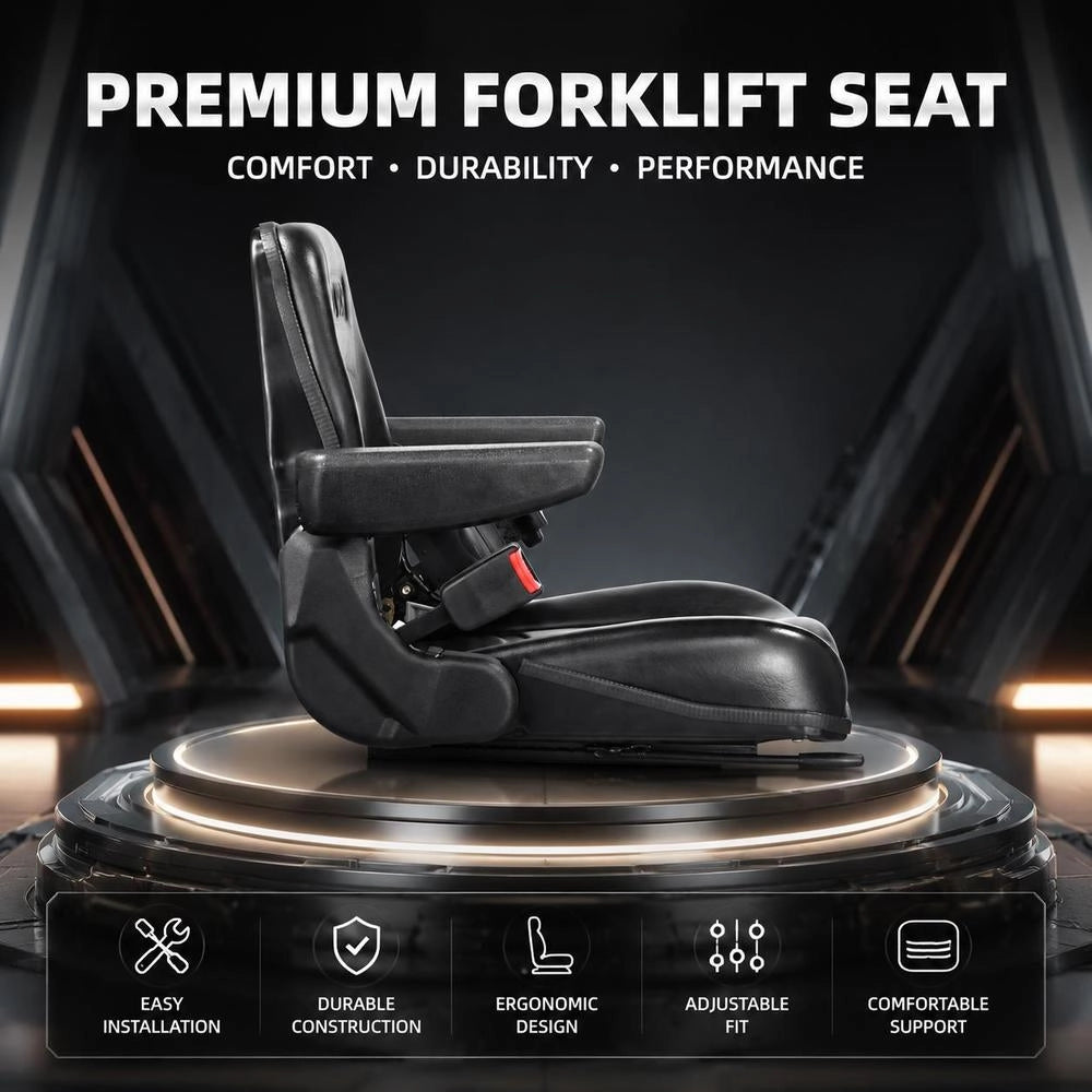 Universal Tractor Seat Made Of PVC Synthetic Leather And Polyurethane Foam. Tractor Seat With Adjustable Backrest And Micro Safety Switch. Driver's Seat With Armrests And Seat Belt.