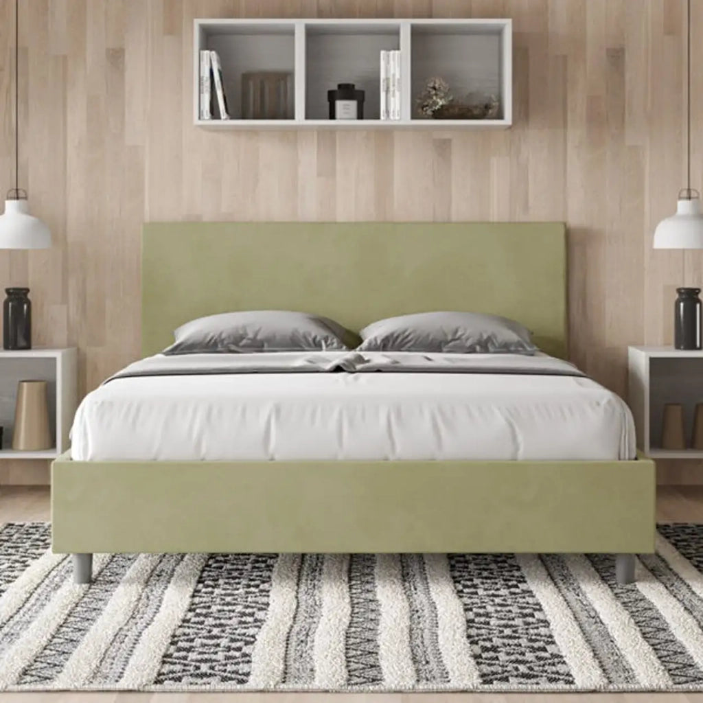 Letto matrimoniale senza rete imbottito 160x210 microfibra tè verde Adele