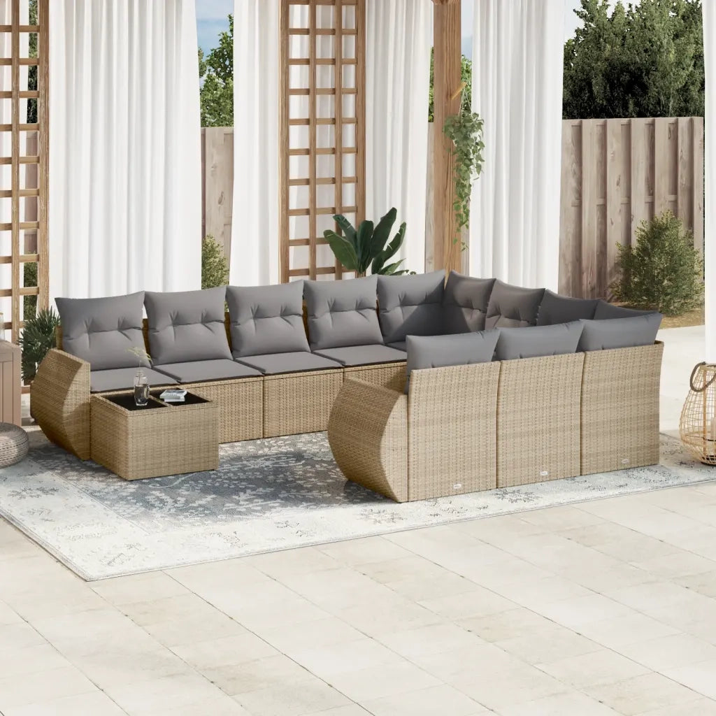 Set Divani da Giardino 11 pz con Cuscini Beige in Polyrattan 3254266