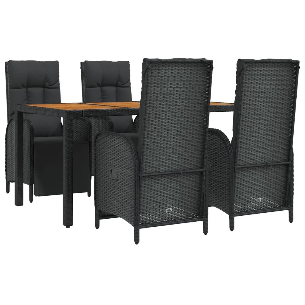 Set da Pranzo da Giardino 5 pz Nero con Cuscini in Polyrattan 3185076