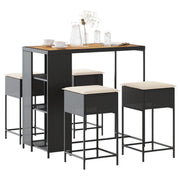Set Bar da Giardino 5 pz con Cuscini in Polyrattan Nero 3261497