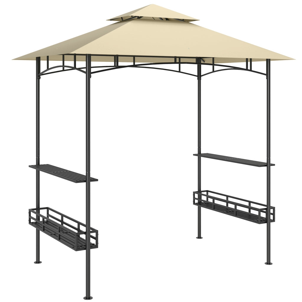 Padiglione per BBQ in acciaio beige 240x150x257 cm, impermeabile, ignifugo, con doppio tetto, mensole laterali e protezione UV
