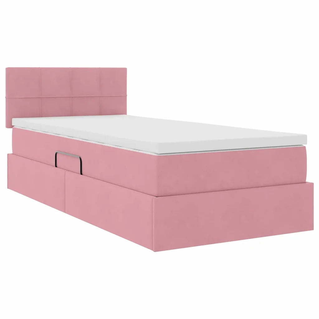 Letto con contenitore e LED con led Rosa 90 x 200 cm Velluto