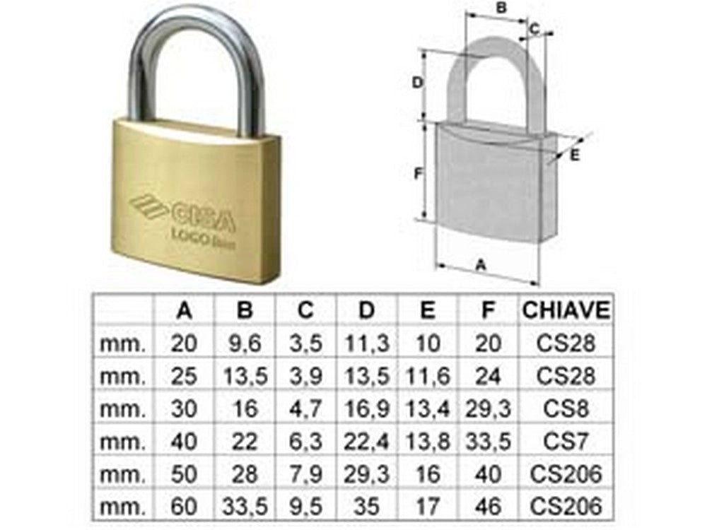12pz lucchetto logo ottone arco normale 21010 - mm.20 (art.21010200) cod:ferx.fer72243