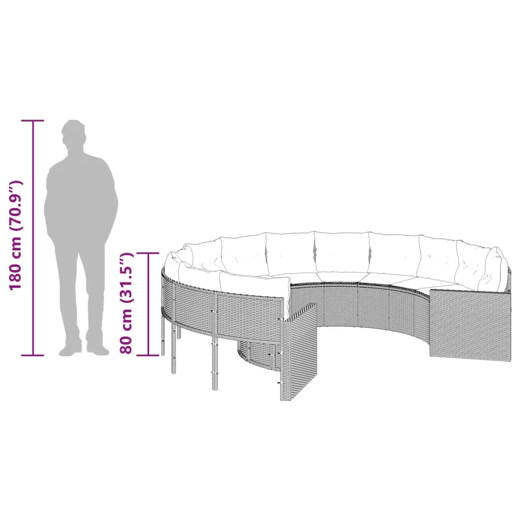 Divano da Giardino con Cuscini Circolare Grigio in Polyrattan 3318532