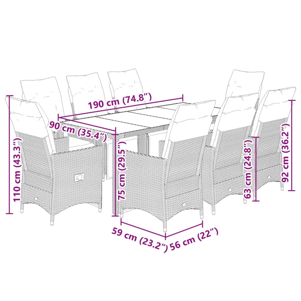 Set Bistrò da Giardino 9 pz con Cuscini in Polyrattan Marrone 3276920