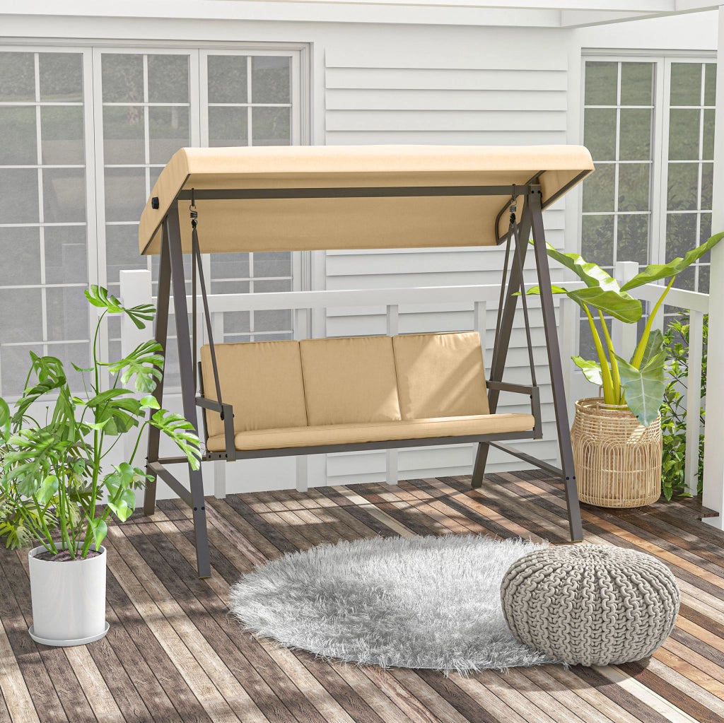 Altalena da giardino a 3 posti con tettuccio parasole inclinabile; beige