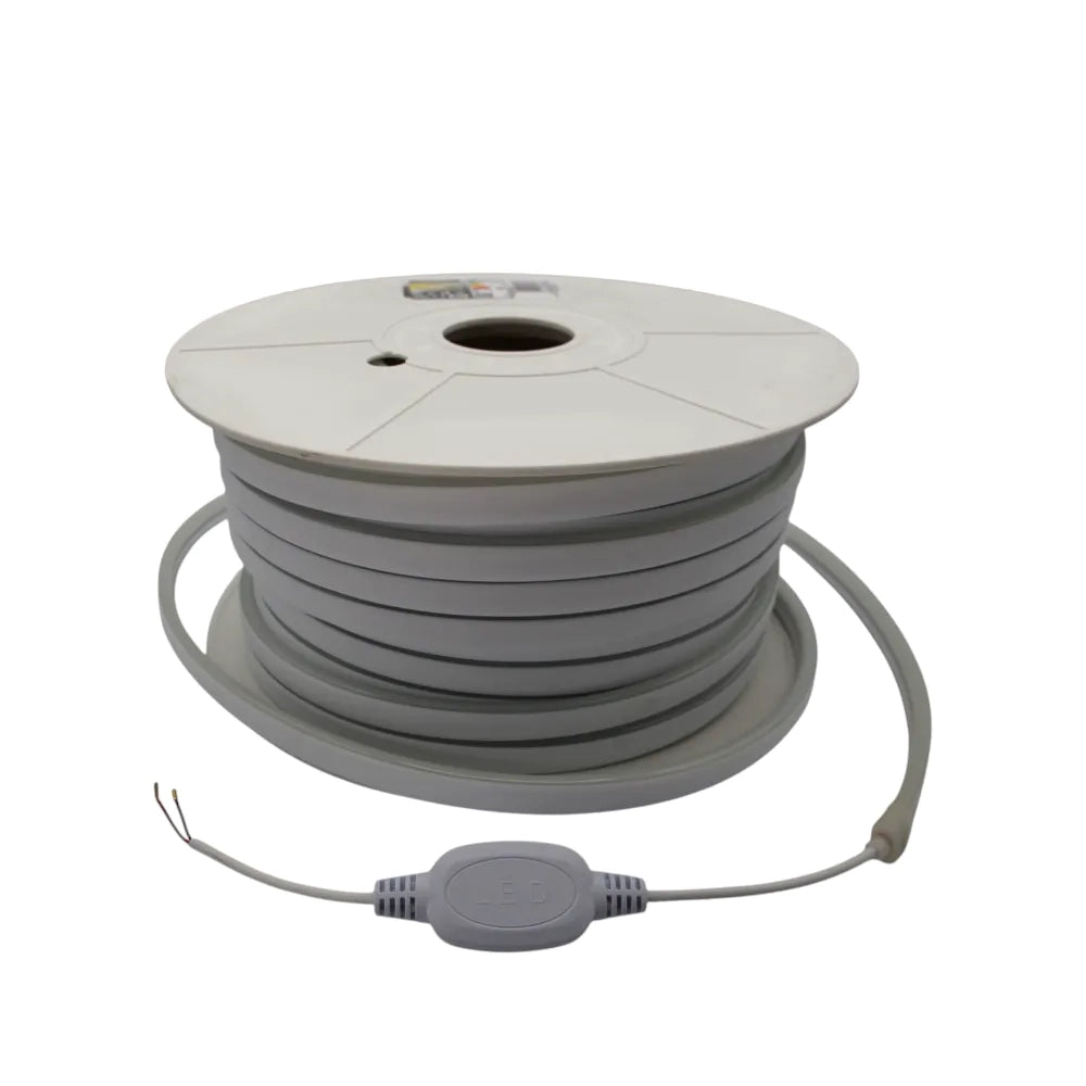 Striscia LED neon flex 220V 50m tagliabile ogni 1m 9W/m luce calda 3000K IP67