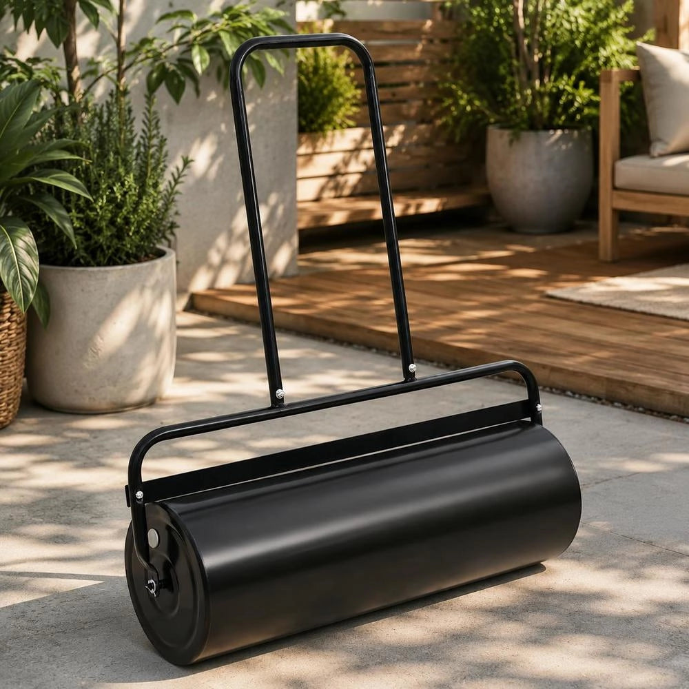 Push Garden Lawn Roller, Black, 63 L, Iron And Steel