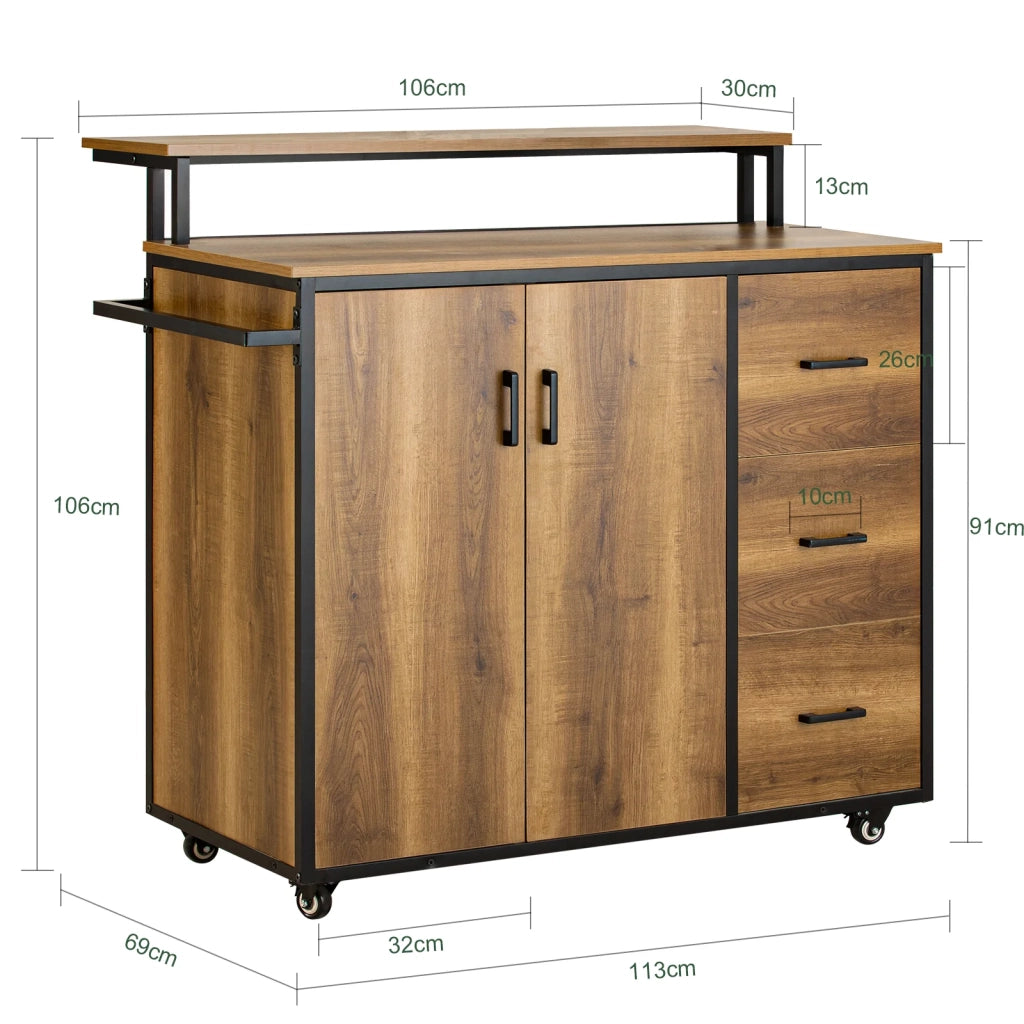 Carrello cucina,Credenza, Penisola cucina con ruote Stile vintage marrone, KNL02-PF