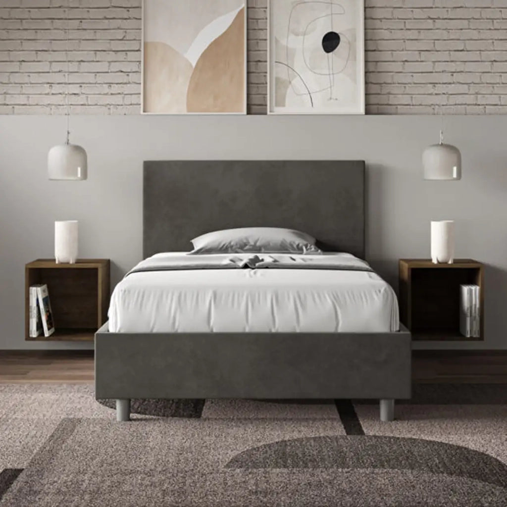 Letto una piazza e mezza con rete imbottito 120x210 microfibra grigio Adele