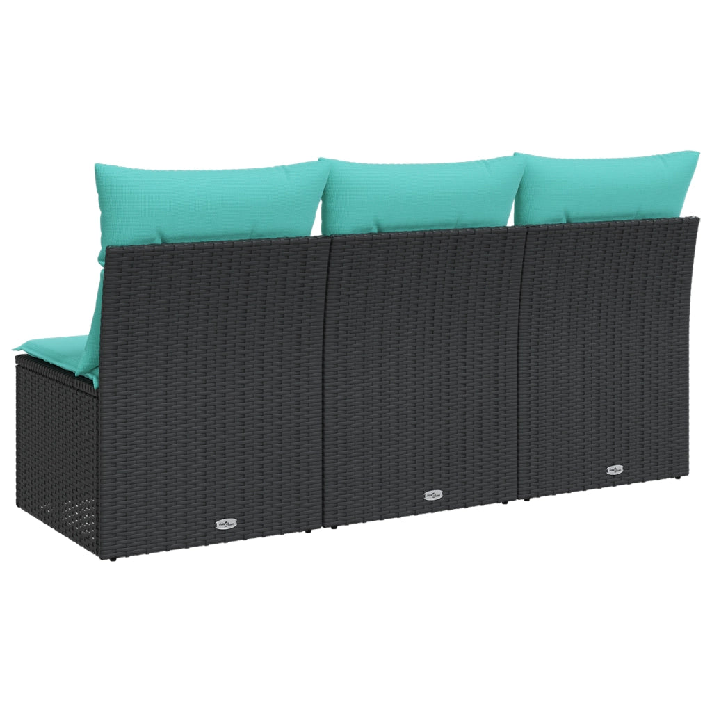 Divano da Giardino a 3 Posti con Cuscini Nero in Polyrattan 366042