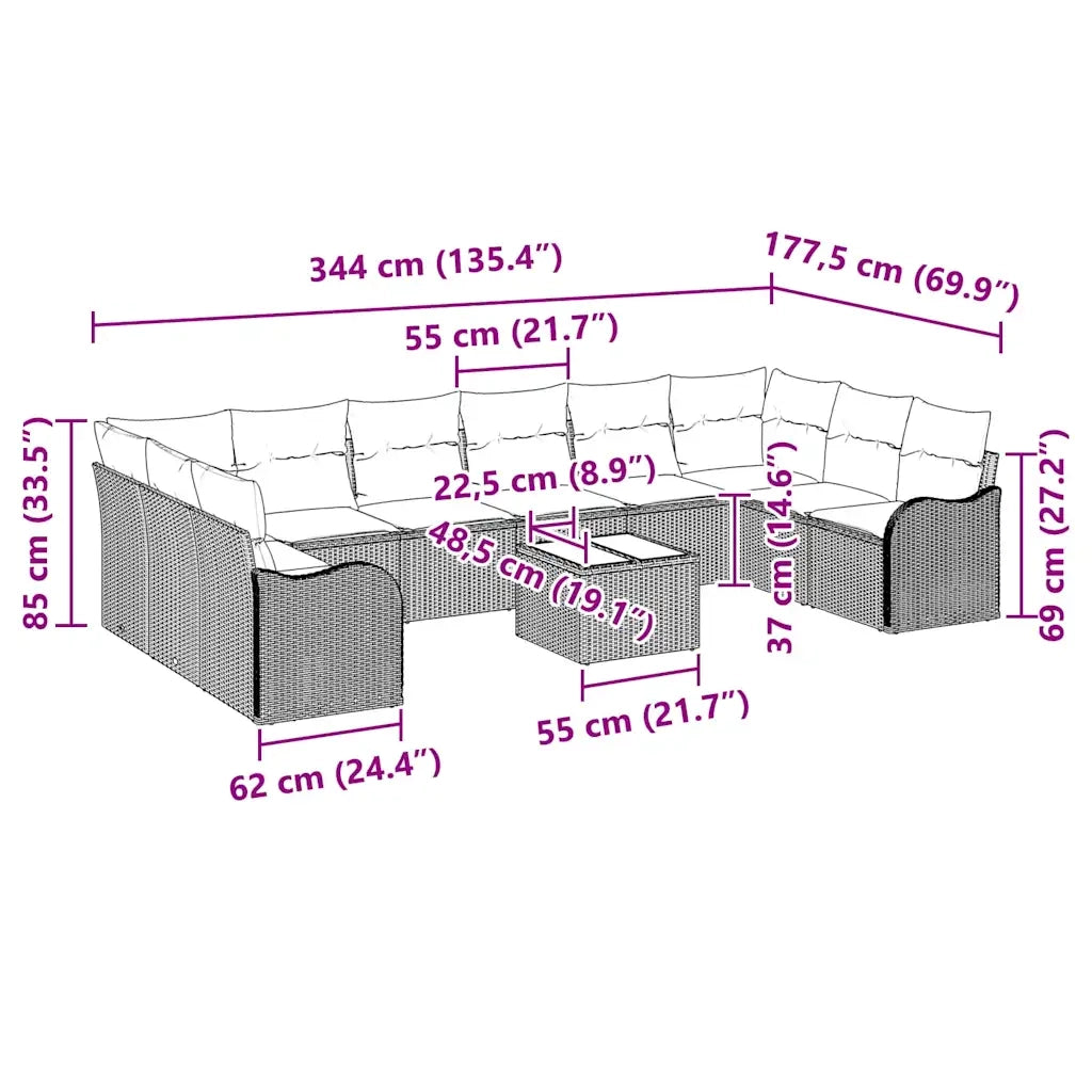 Set Divano da Giardino 11 pcs Marrone e bianco polyrattan 3354557
