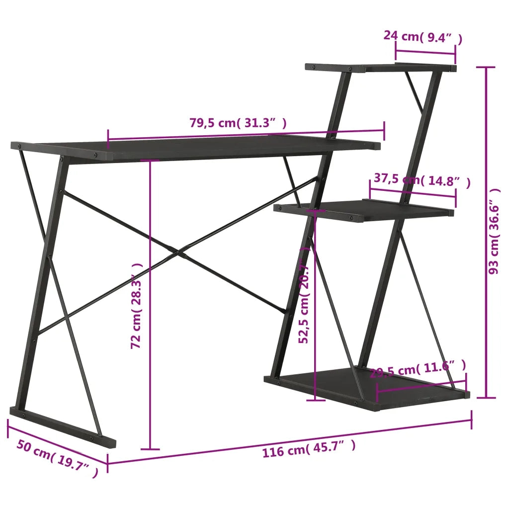Scrivania con Ripiano Nera 116x50x93 cm 20288