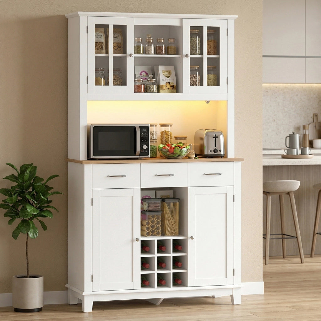 Buffet illuminato a LED con vetrine, 4 ante e cassetti ¨C Minimal ¨C bianco