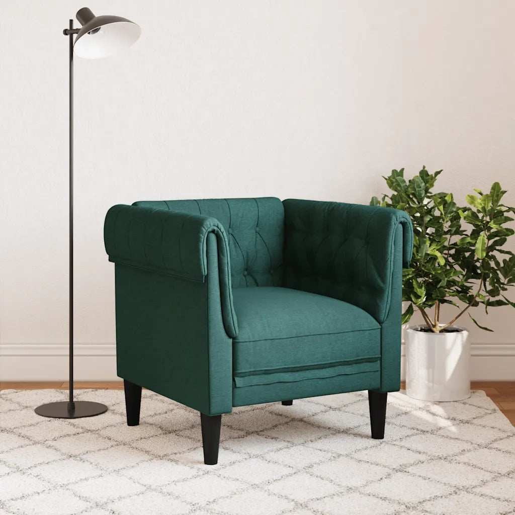 Poltrona Chesterfield Verde Scuro in Tessuto 372542