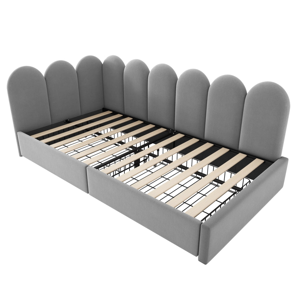 Letto singolo contenitore in velluto grigio 90x190 cm