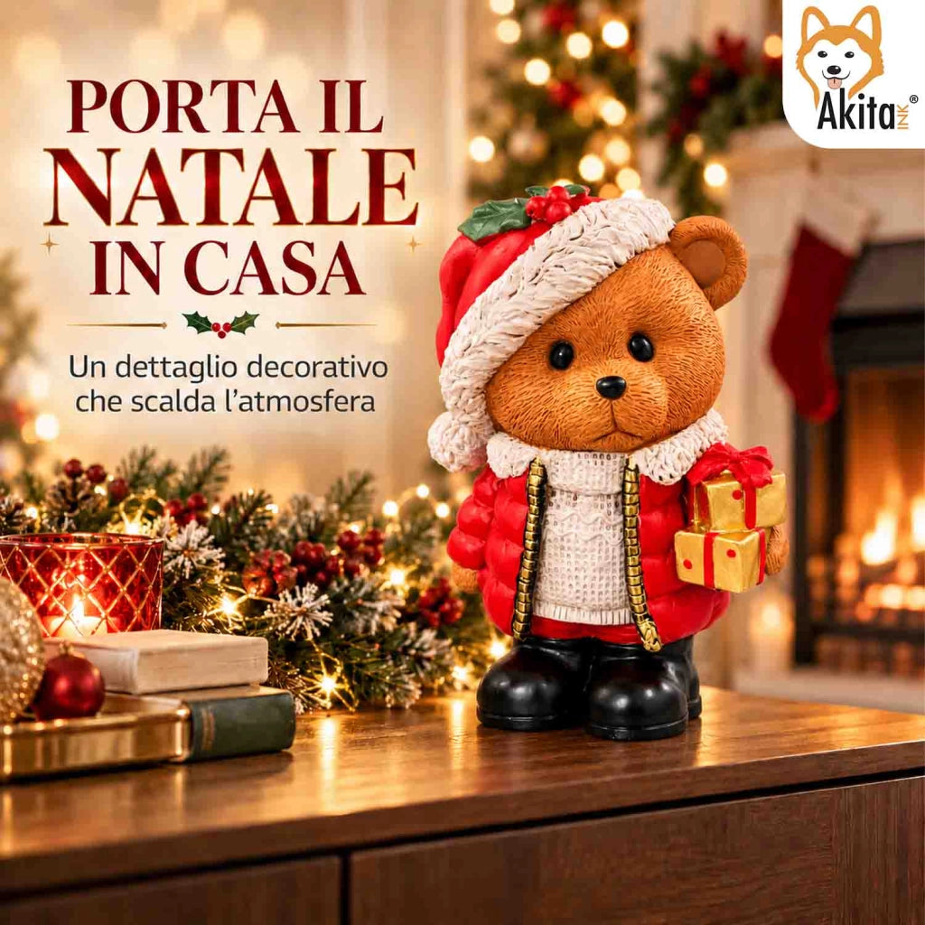 Akitaink Orso Natalizio Decorativo Pacchi Regalo in Resina 39 cm