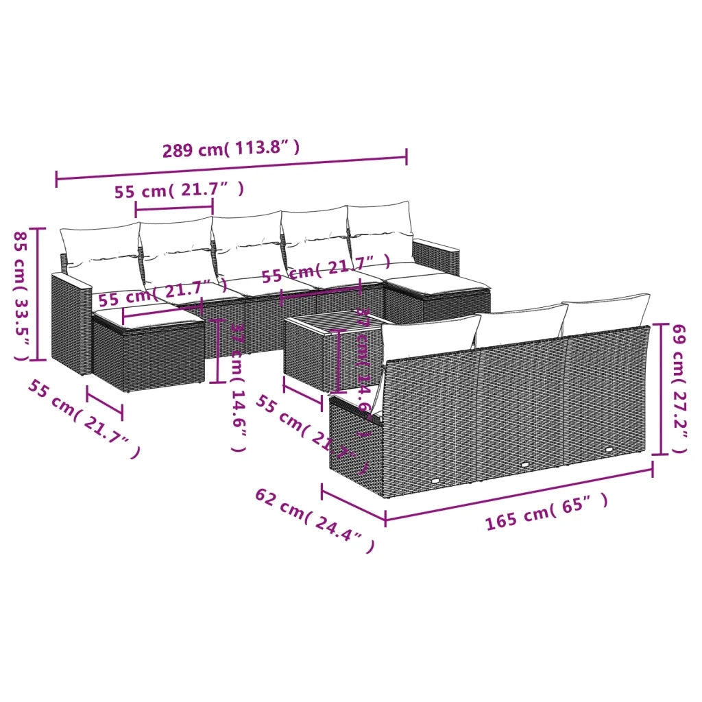 Set Divani da Giardino 11 pz con Cuscini in Polyrattan Nero 3226392