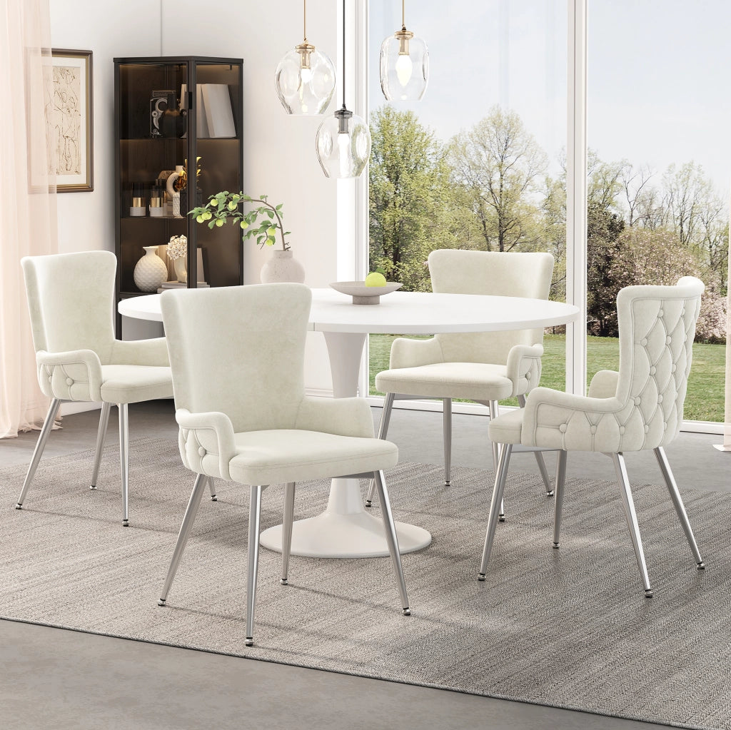 SEDIA da pranzo Set da 6 pezzi in velluto Beige con gambe in metallo argento