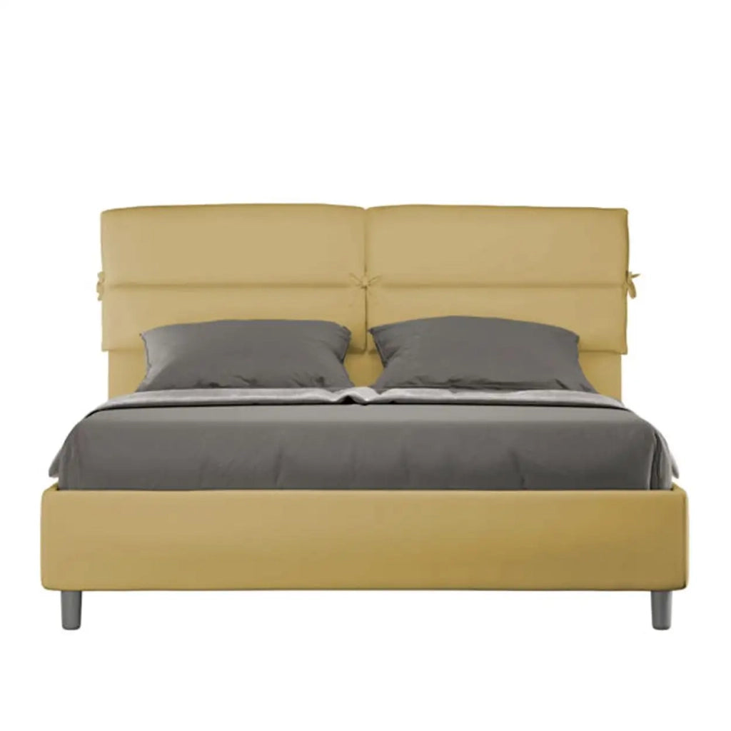 Letto matrimoniale contenitore imbottito 160x190 microfibra ocra Nandy