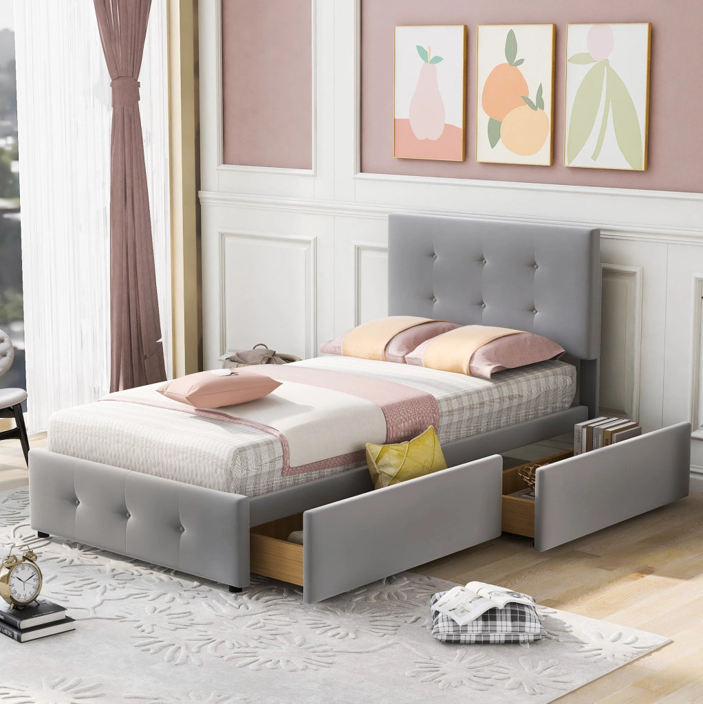 Letto 90x200 cm in metallo bianco con cassetti， scrivania pieghevole e LED， senza materasso