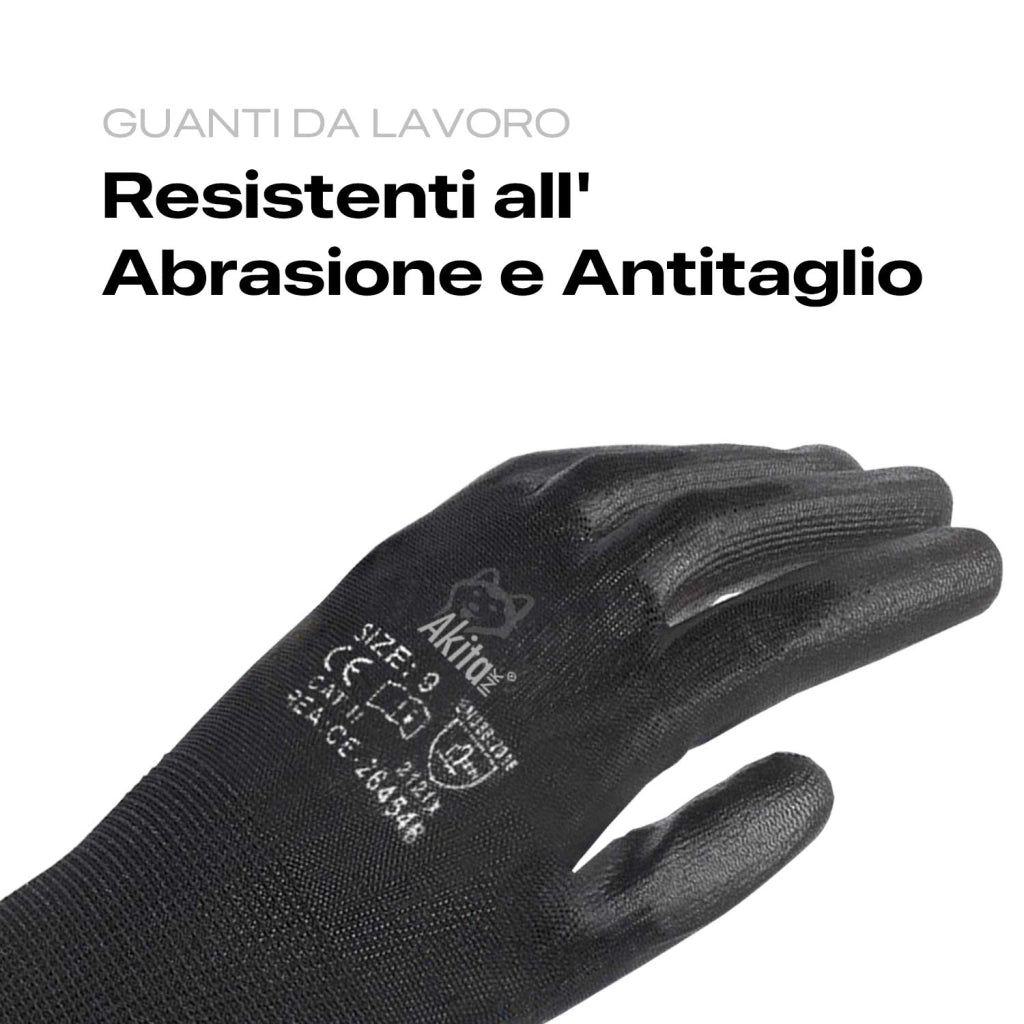 Akitaink 12 Paia Guanti Lavoro Nylon PU Taglia 9 L