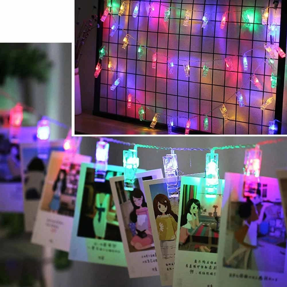 Trade Shop - Catena Luminosa 10 Mollette Led Ghirlanda Stringa Per Appendere Foto Multicolor -
