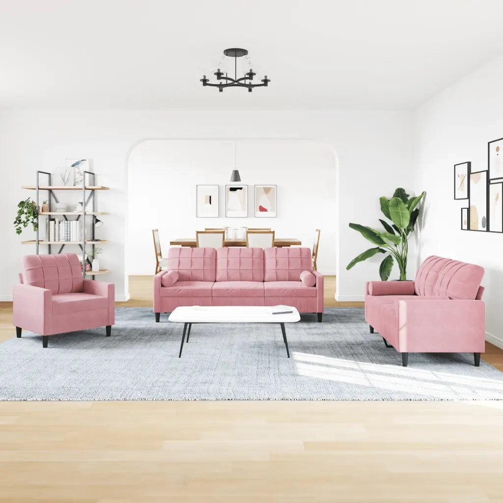 Set di Divani 4 pz con Cuscini e Rinforzi rosa in Velluto 3278384