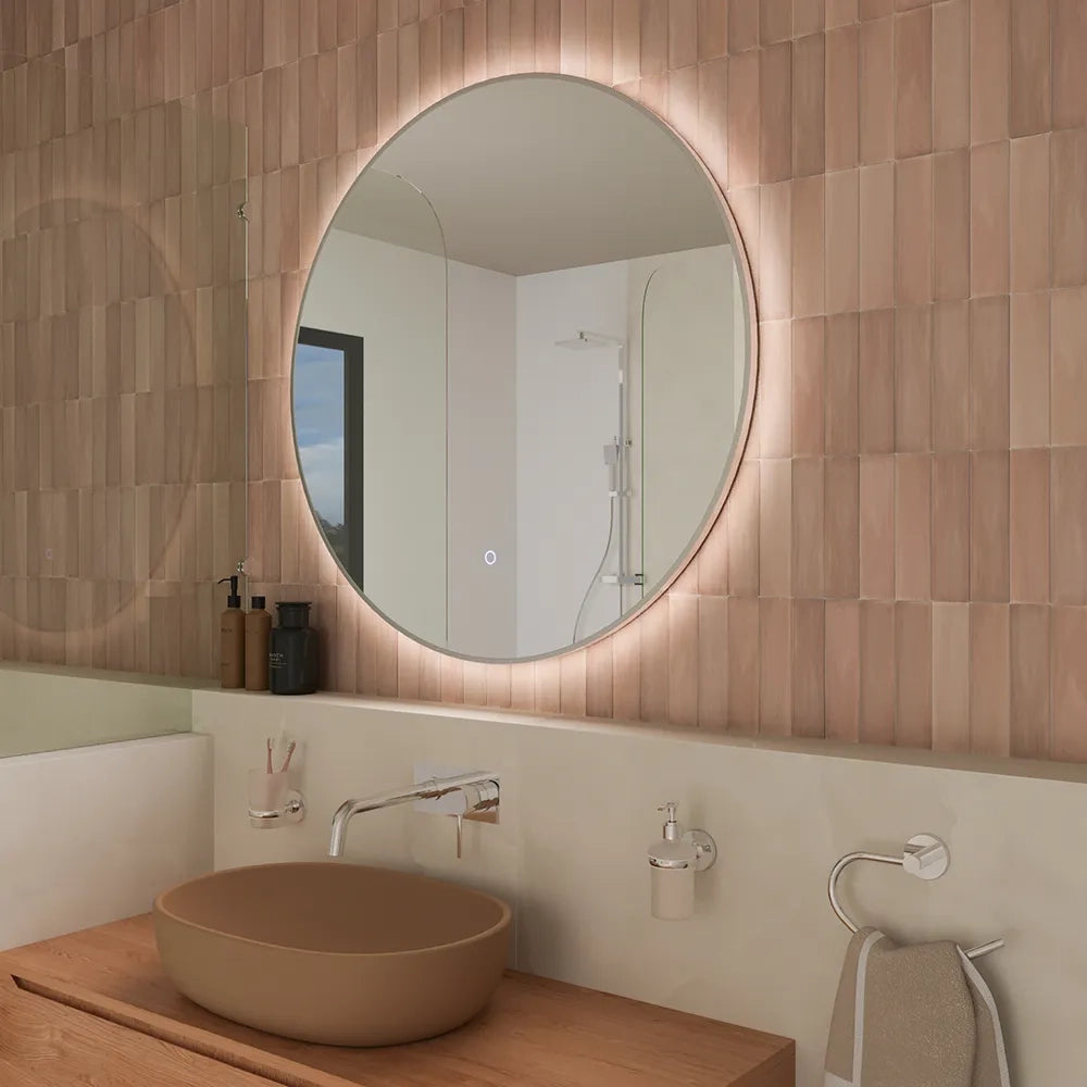 Specchio led tondo Ø 80  cm cornice bianco opaco retroilluminato touch screen luce calda/fredda