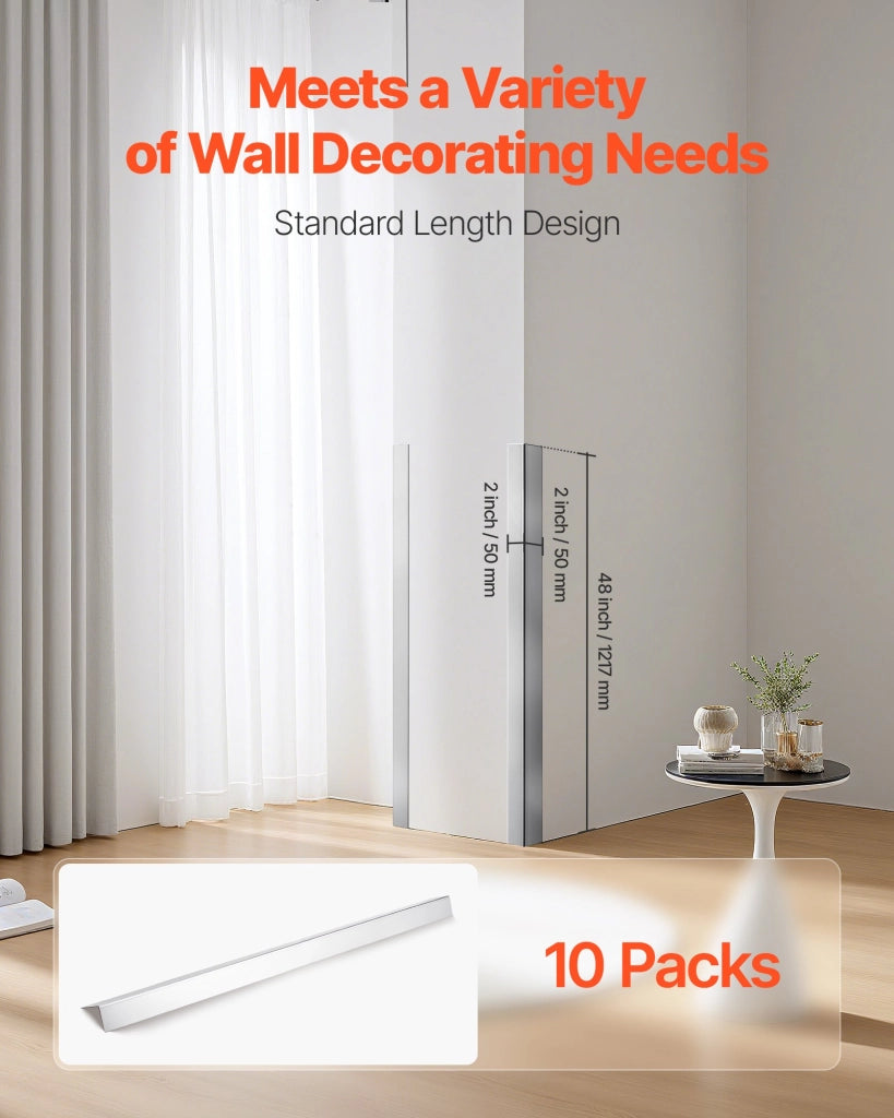 Set 10 Paraspigoli Angolari in Acciaio Inox Spazzolato 50 x 50 x 1217 mm, Profili a 90° Autoadesivi Robusti per Pareti Casa Ufficio