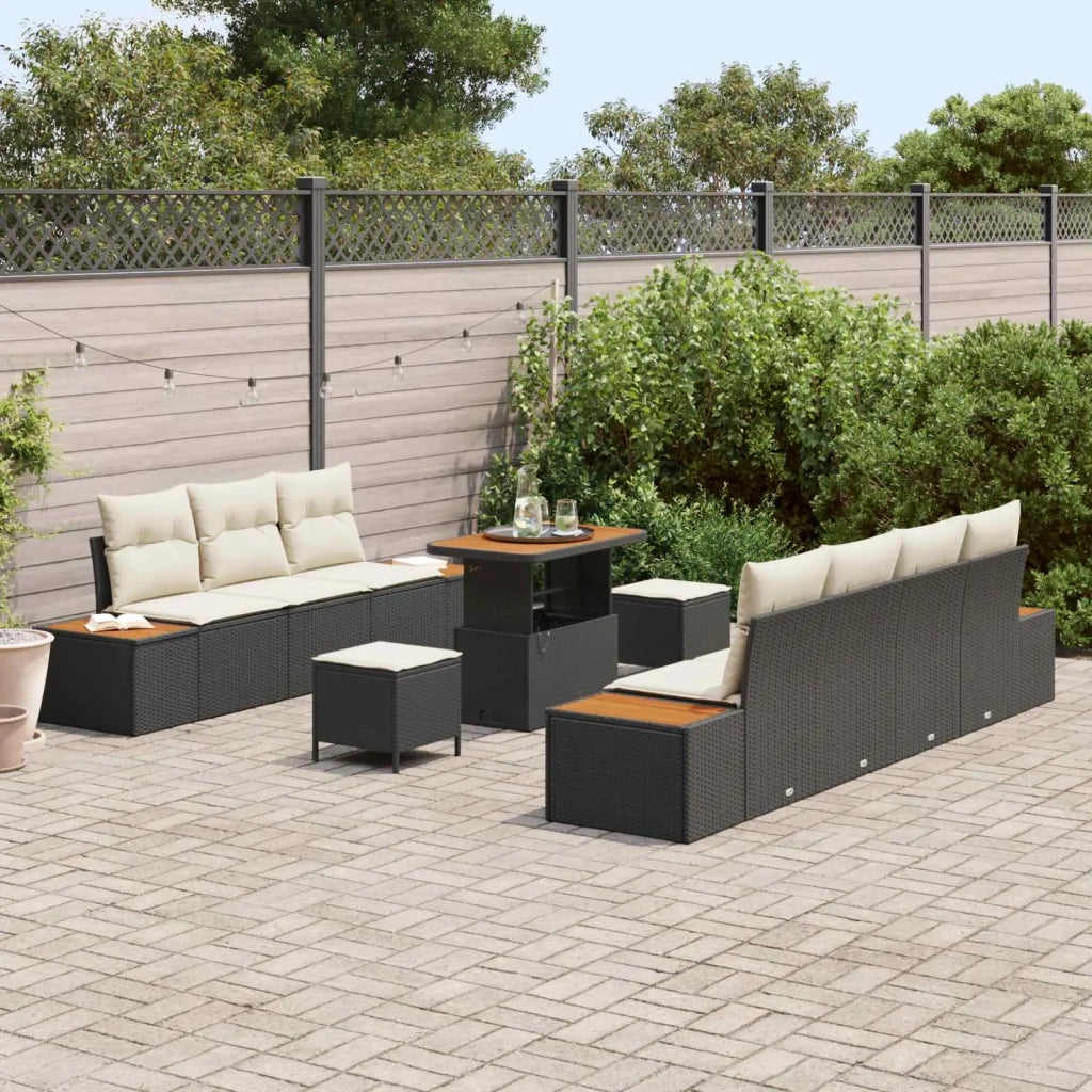 Set Divano da Giardino con cuscino 10 pcs Nero e Crema 3363270