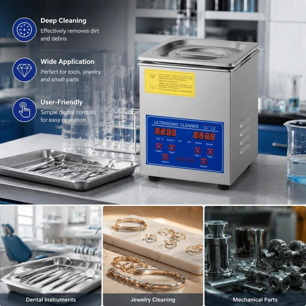 Ultrasonic Cleaner, Ultrasonic Cleaning Device, Heater, Timer, 60W
