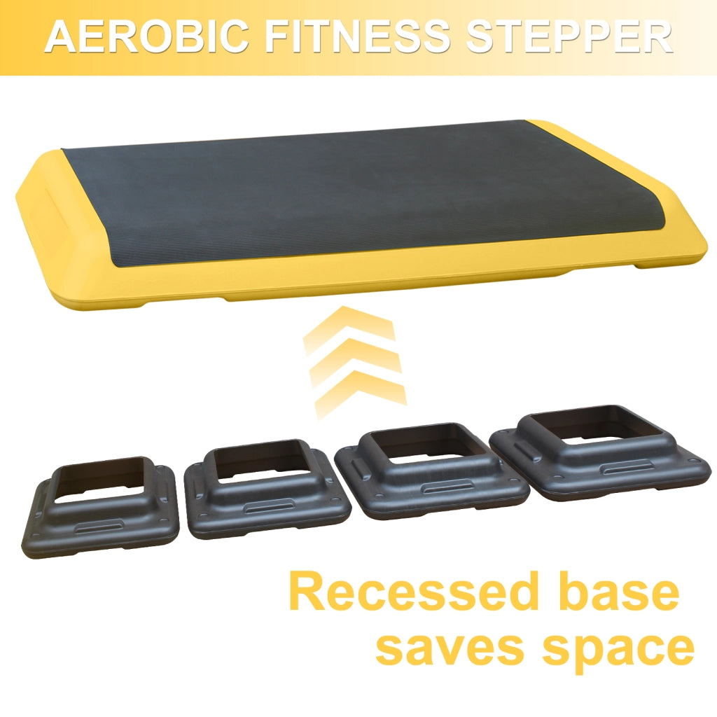 Piattaforma step aerobica ¨C Minimal ¨C 110cm, altezza regolabile, 4 supporti, gialla