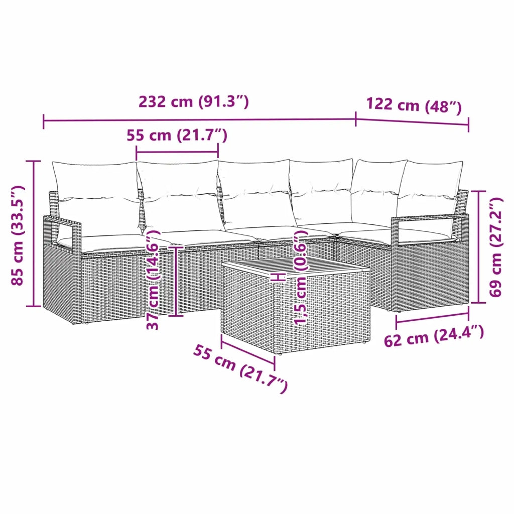 Set Divano da Giardino con cuscino 6 pcs Nero polyrattan 3347711