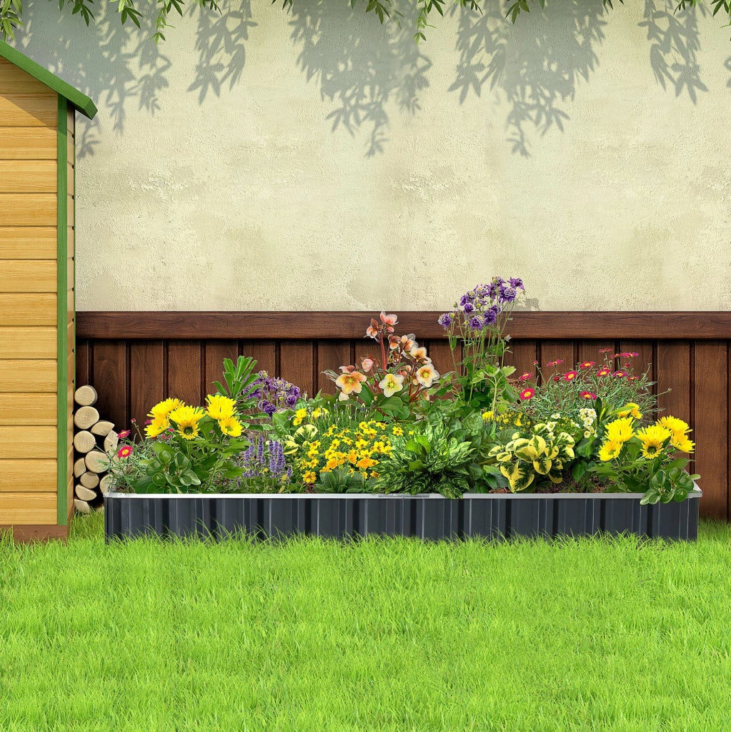 Letto rialzato da giardino in acciaio a forma di T 258x90x30 cm con etichette per piante e guanti, colore grigio scuro