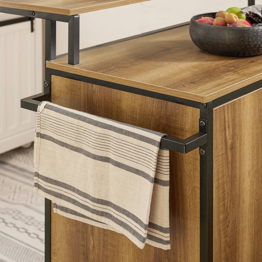 Carrello cucina,Credenza, Penisola cucina con ruote Stile vintage marrone, KNL02-PF