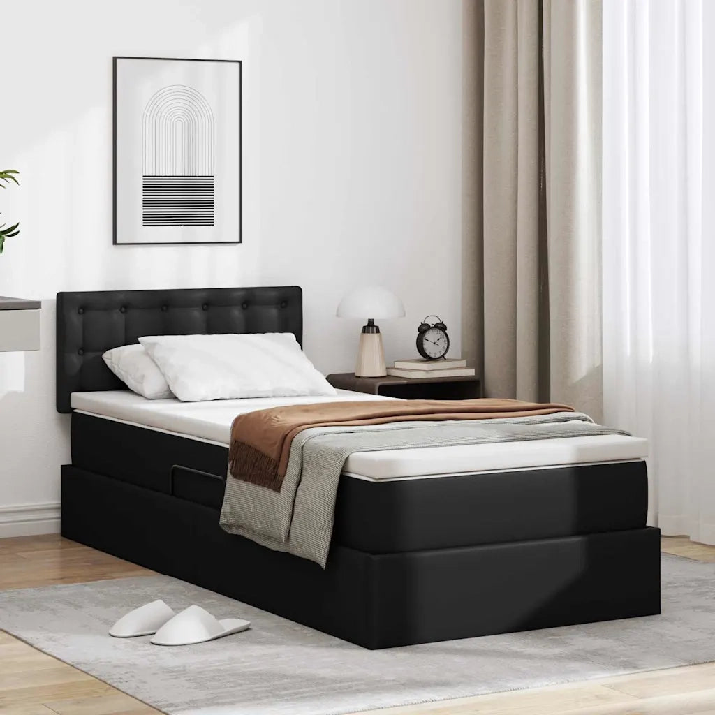 Letto con contenitore e materasso con testiera Nero 90 x 200 cm