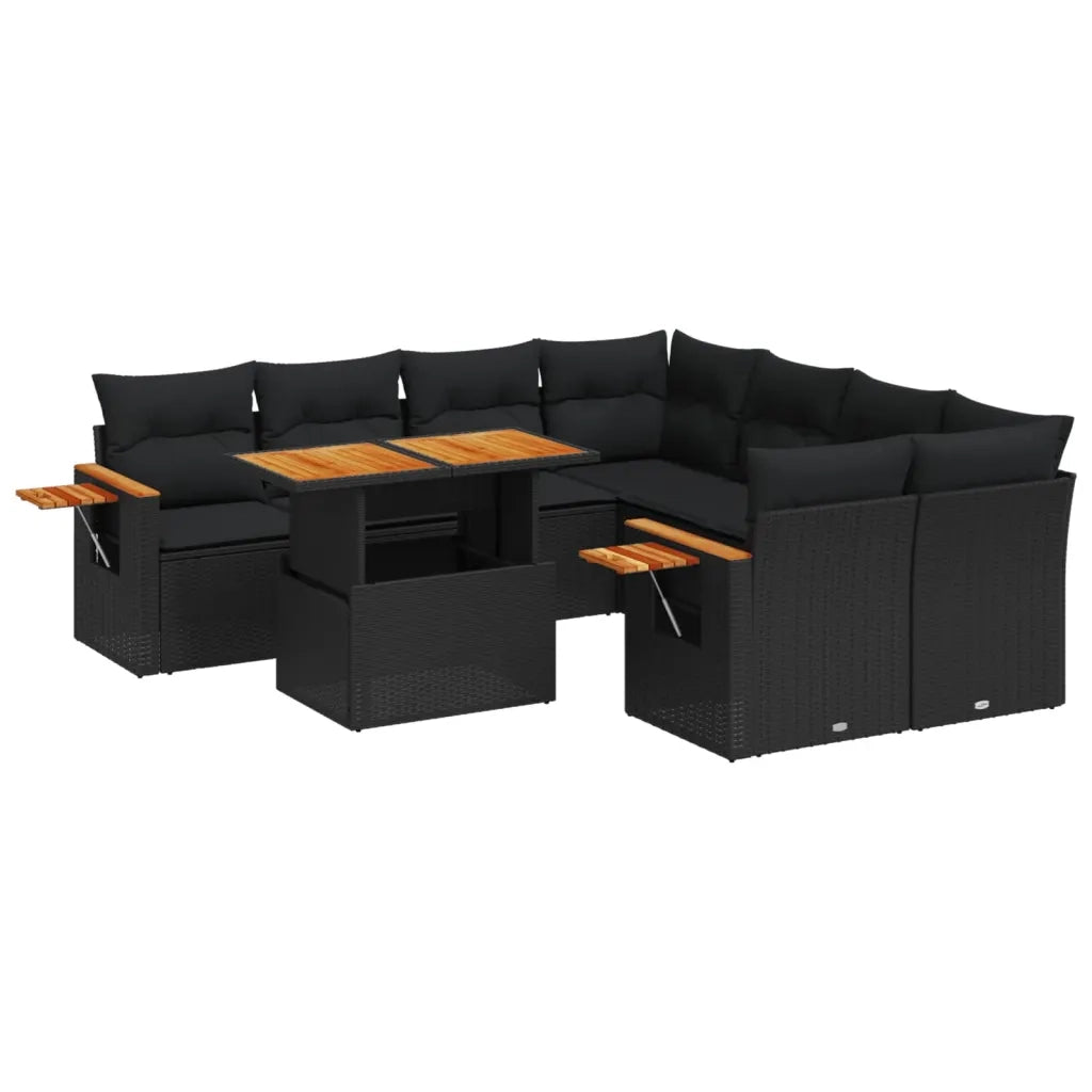 Set Divani da Giardino 9 pz con Cuscini Nero in Polyrattan 3273442