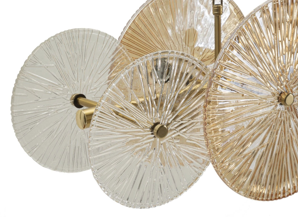 Lampadario Osaka 100x23x28 cm in Ferro e Vetro Oro e Marrone e Trasparente