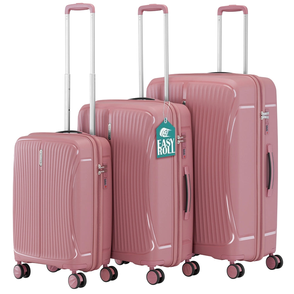 Set 3 Valigie in ABS Rigide Rosa 90-59-38L Ruote Easy Roll e Manico Telescopico