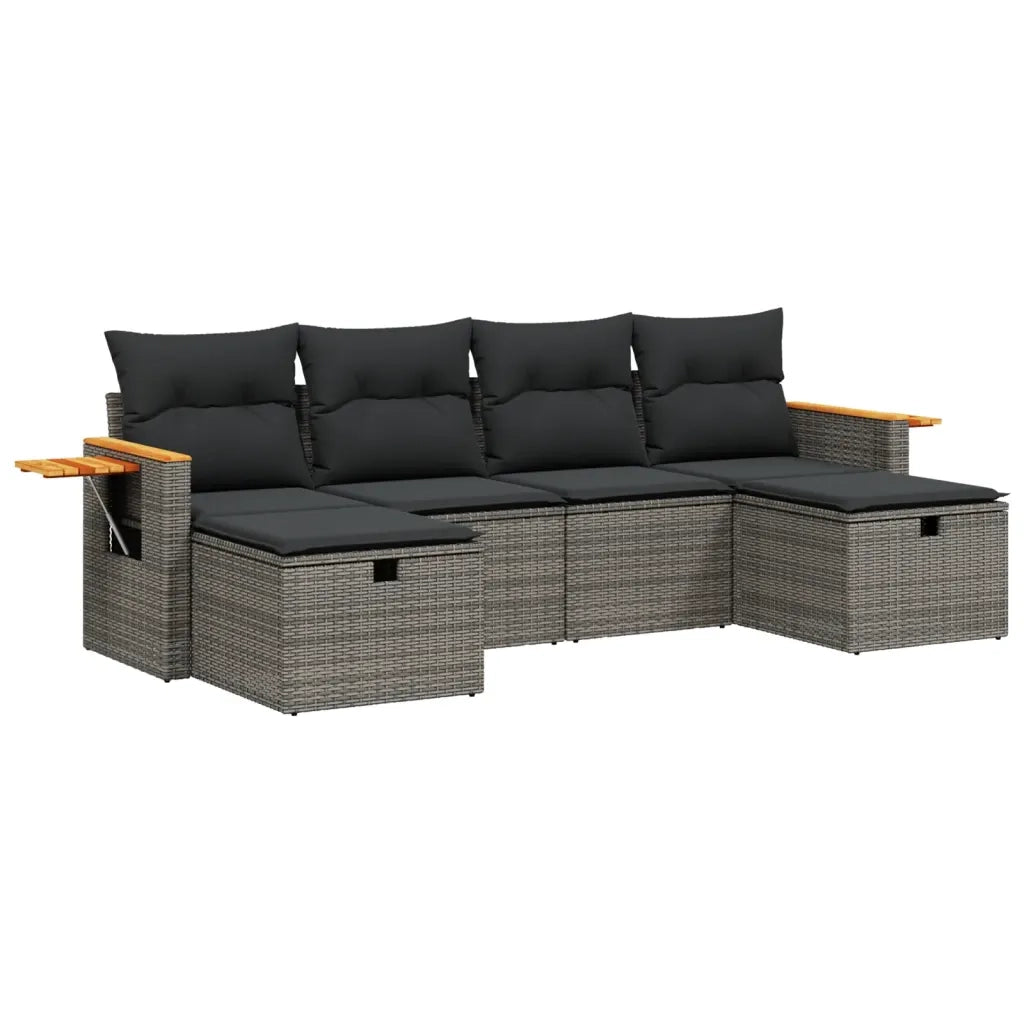 Set Divano da Giardino 6 pz con Cuscini Grigio in Polyrattan 3265561