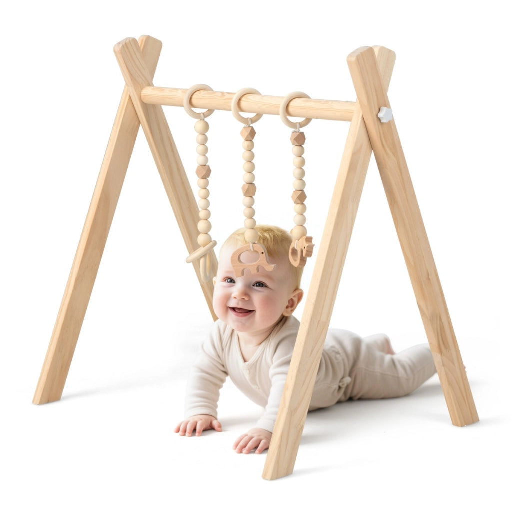 Palestrina con giocattoli pieghevole per bambini + 3 mesi, Centro di attivit¨¤ di legno 60x44x60cm Naturale