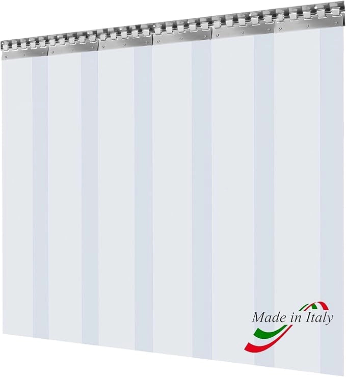 Porta Industriale a Strisce Flessibili in PVC Trasparente 2m x 3m | Ottimo Isolamento Termico | Profilo e Piastre in Acciaio Inox